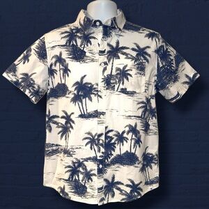 Hurley Palm Tree Print Button-Up Shirt Men’s Small – Blue White Aloha Surf Style